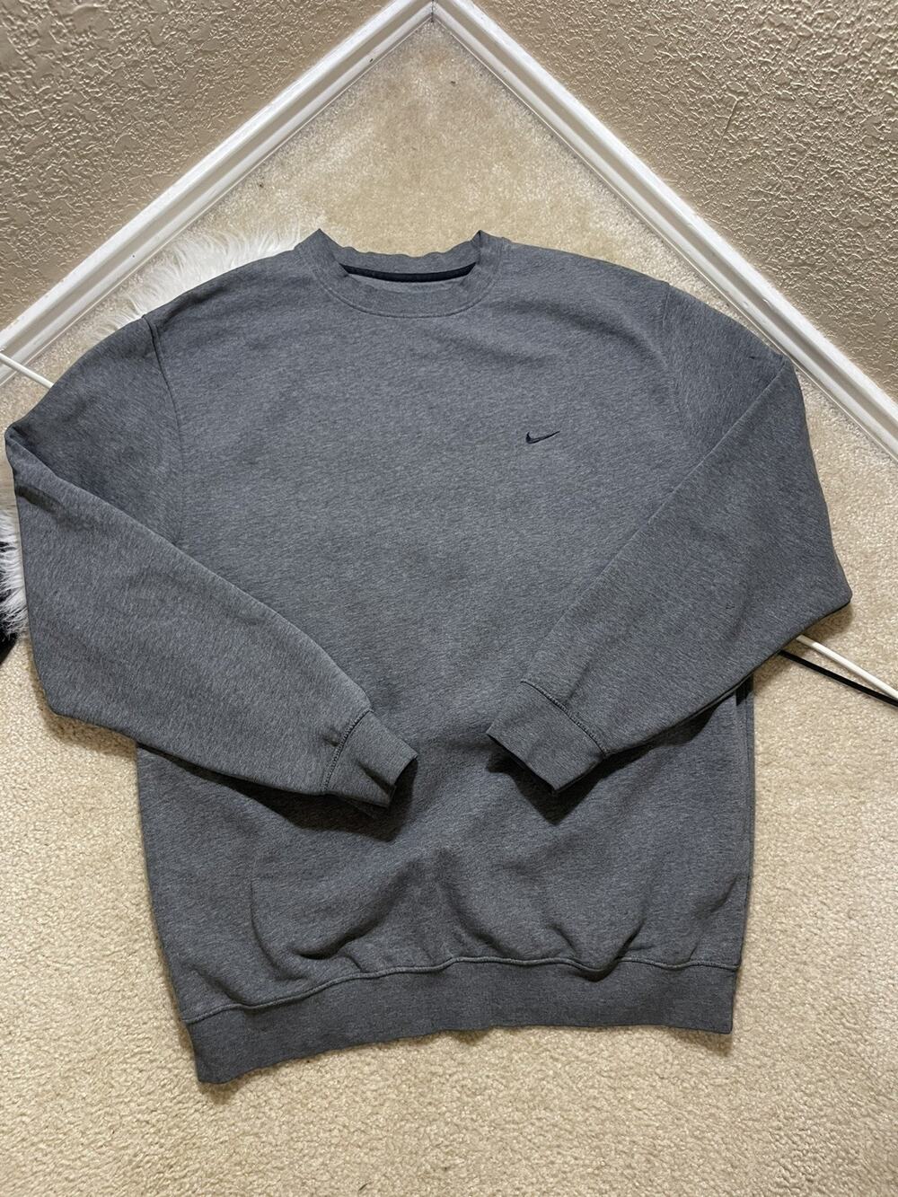 Vintage 90s Nike Mini Swoosh Embroidered Charcoal Grey Crewneck Pullover XL